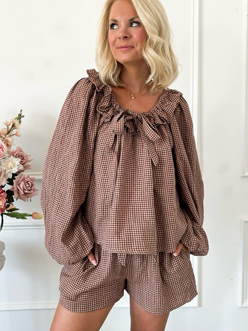 THIS IS A SET! Women’s Brown Gingham Ruffle Set